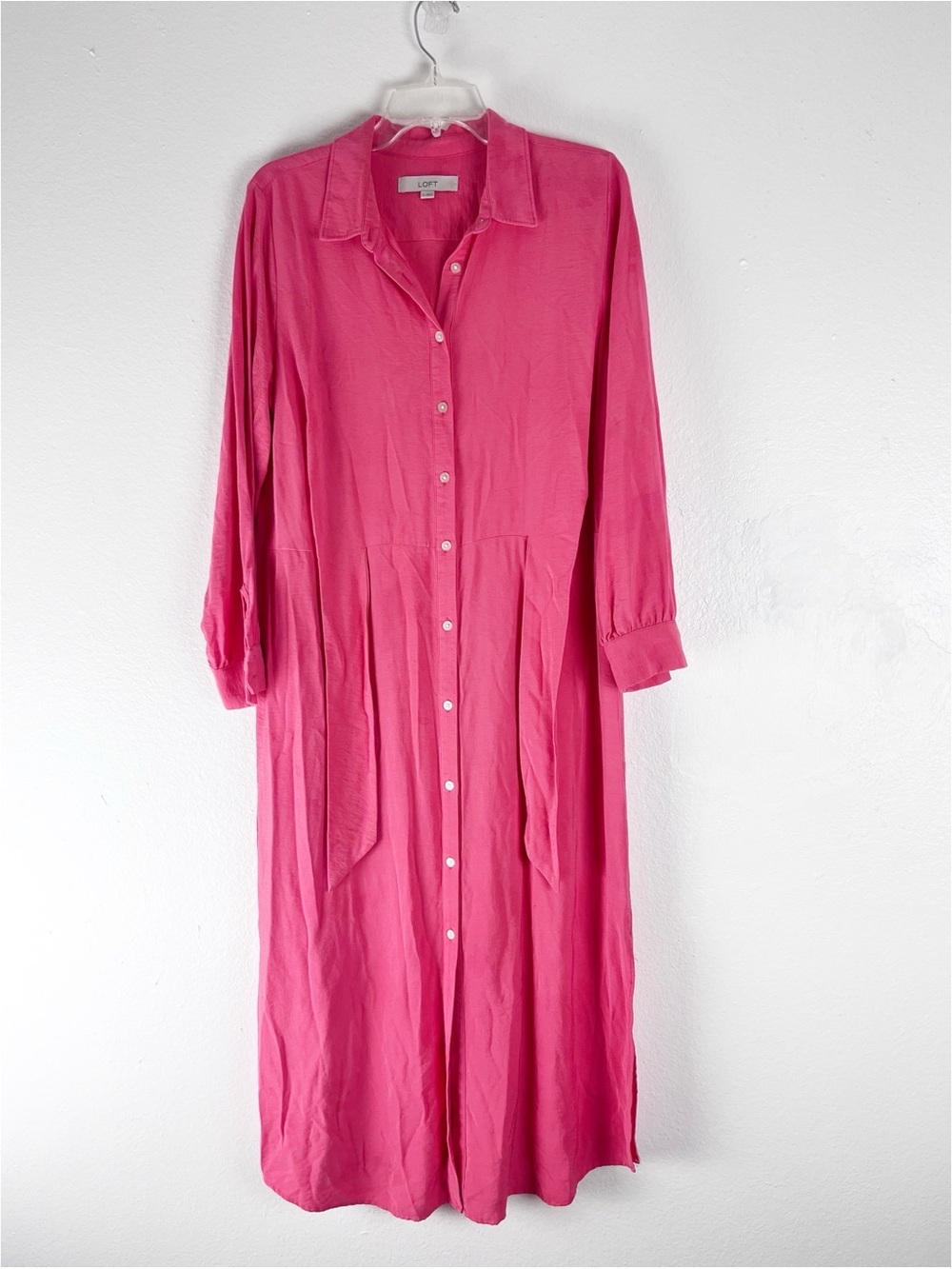 LOFT Coral Long Sleeves Front Button Side Split Maxi Shirtdress Size 12